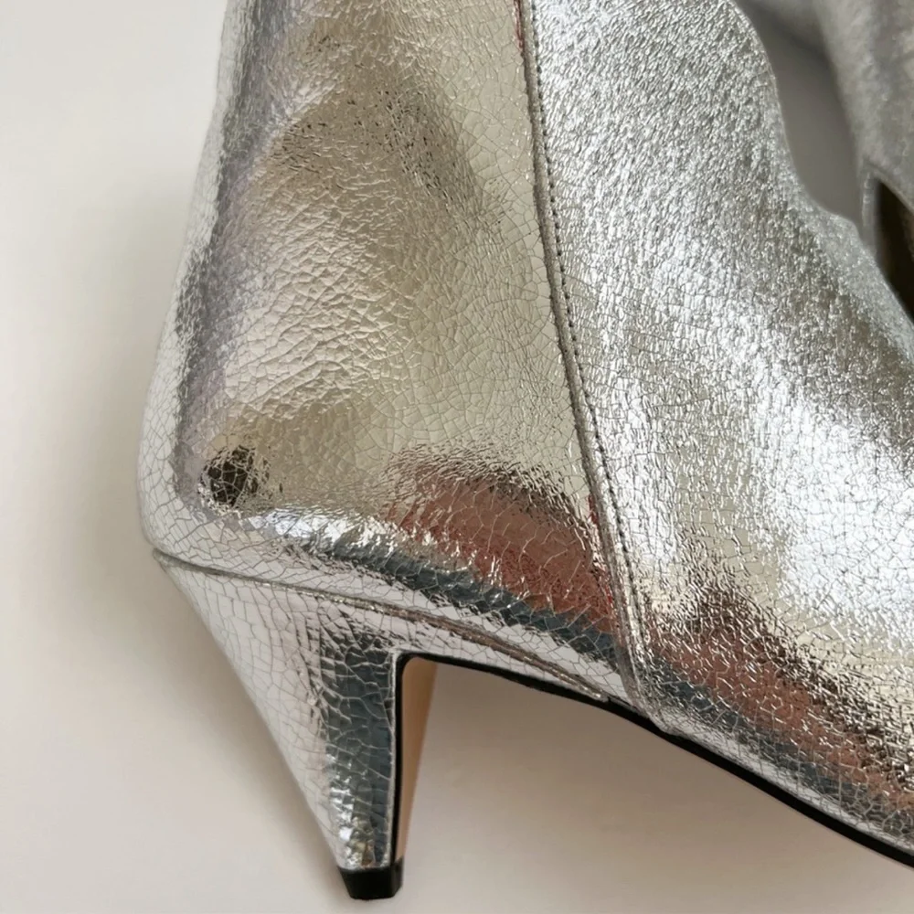 Anthropologie Ivylee Copenhagen Vivian Silver Metallic Ankle Boots 5.5 Pointed